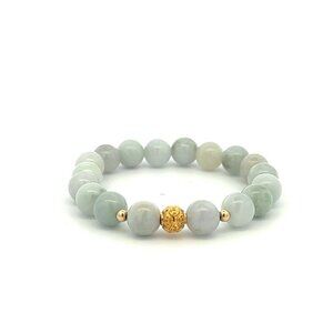 18K Gold Money Ball Lucky Charm Beads Bracelet Gemstones Burmese Jade 8mm